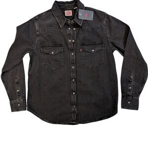 Levi's Denim Shirt Large Men's Black 100% Cotton Snap Front Standard Fit Western